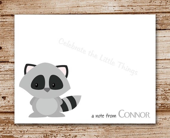 Set of 8 Raccoon Note Cards, Notecards | Personalized Cards | Backyard Critters, Animals, Forest Il_570xn