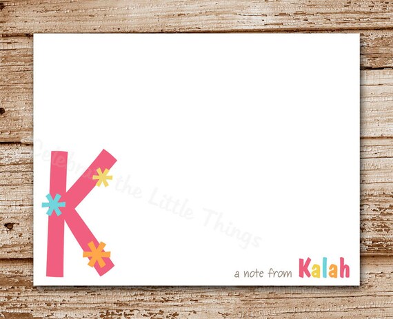 Set of 8 Initial Note Cards, Notecards for Girls | Personalized Stationery | Quirky Letters, Flowers, Hearts Il_570xn