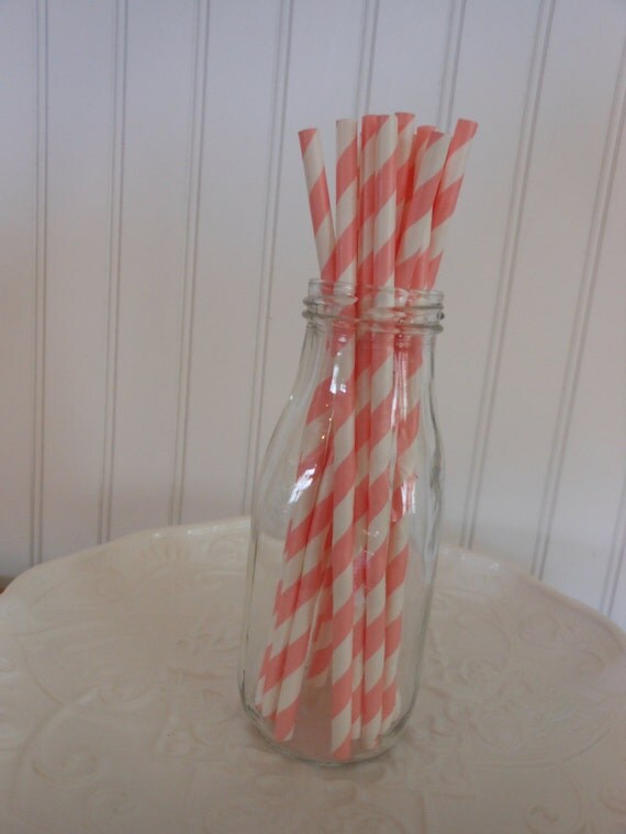 Pink and White Striped Retro Straws- (25) Il_570xn