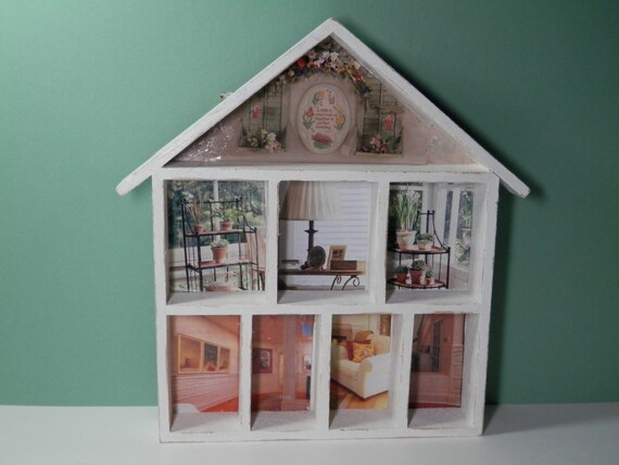 Mini Painted White House Shape Wooden Shadow Box Decorate by 2lewa