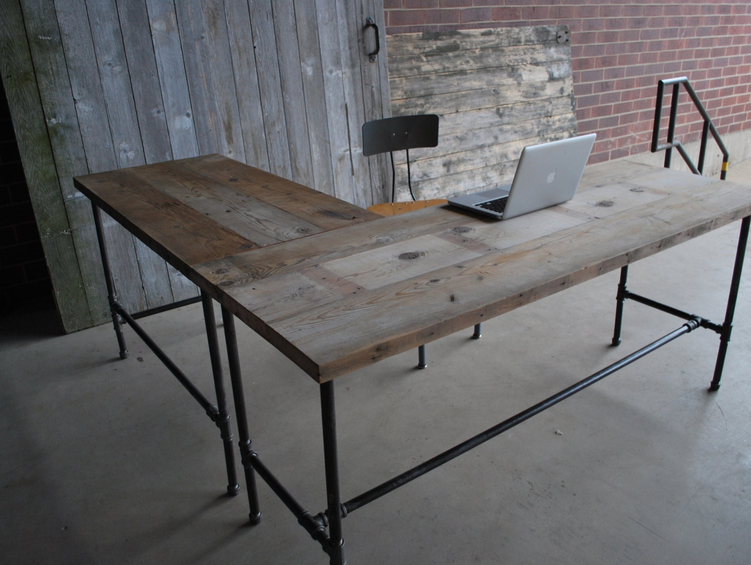 L shape modern rustic desk made of reclaimed wood. Choose your