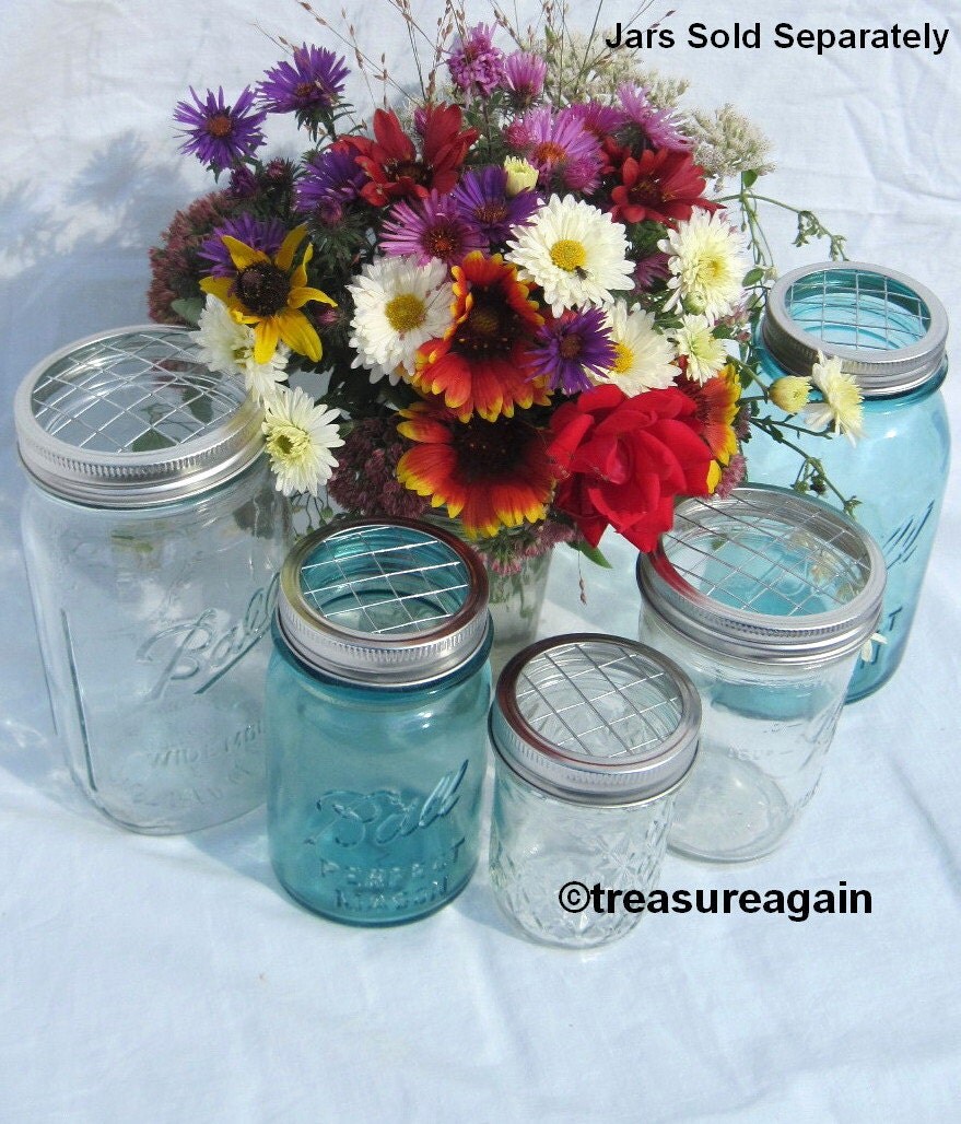Mason Jar Flower Lid Mixed Sizes 5 Upcycled FLOWER FROG LIDS