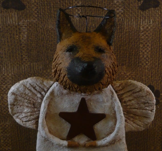 GERMAN SHEPHERD AngelOOAK handsculpted from papier by PapierAngels