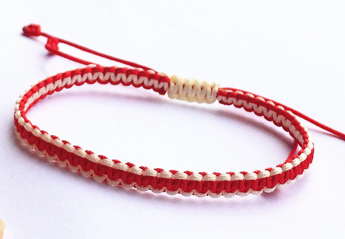 Red and White Chinese Knot good luck bracelet/Anklet made by CHENS