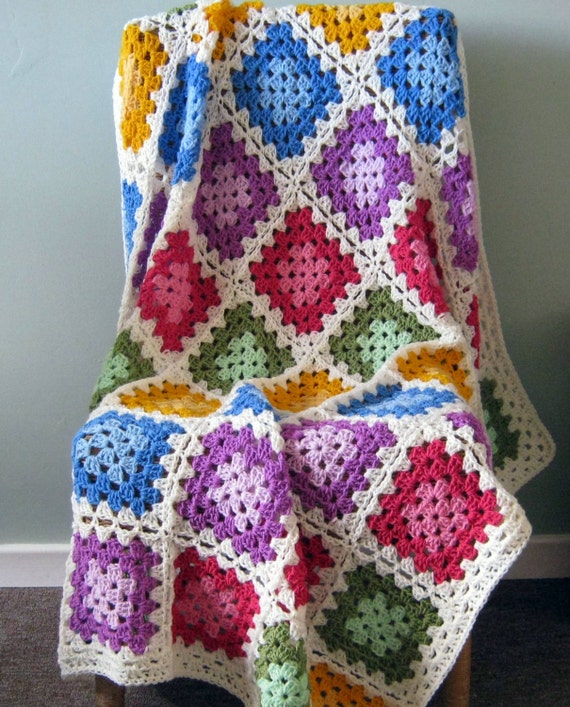 The Sunroom UK: GRANNY SQUARES Color Palette Crochet Afghan Blanket Throw