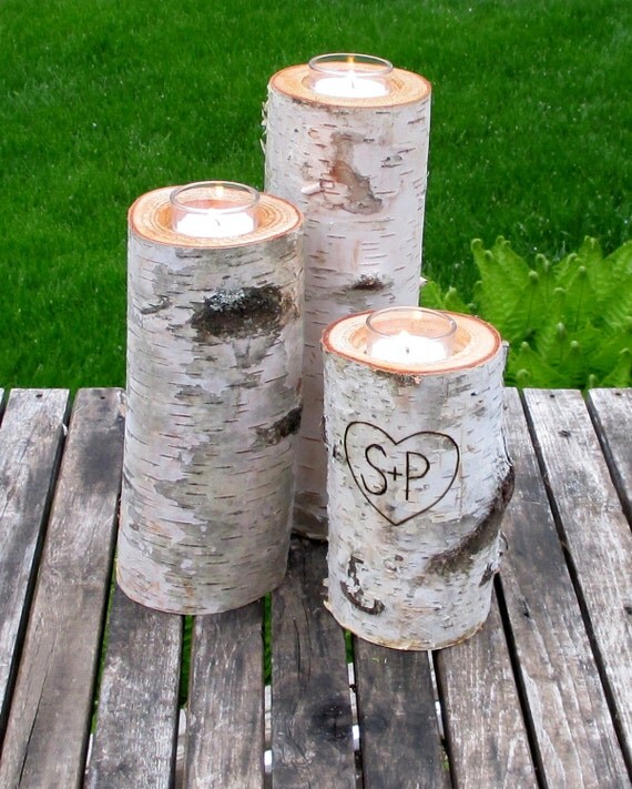 Personalized Birch Bark Votive Candle Holders by BirchHouseMarket