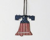 Patriotic Liberty Bell with Red, White, and Blue Hand Painted Hanging Decoration, Liberty Bell, Patriotic Flag, Americana Liberty Bell