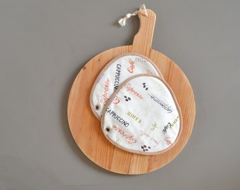 neutral modern pair of potholders - coffee print potholders - neutral foodie gift - gift for dad - hostess gift - quality potholders