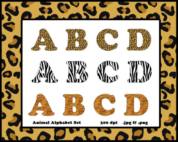 Items similar to Animal print alphabet clip art ~ cheetah, tiger, zebra ...