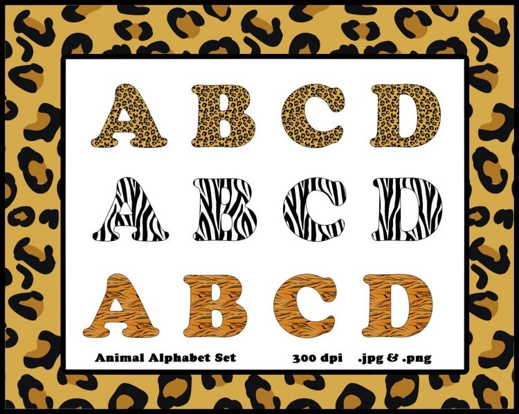 Animal print alphabet clip art cheetah tiger zebra by BOIdesigns