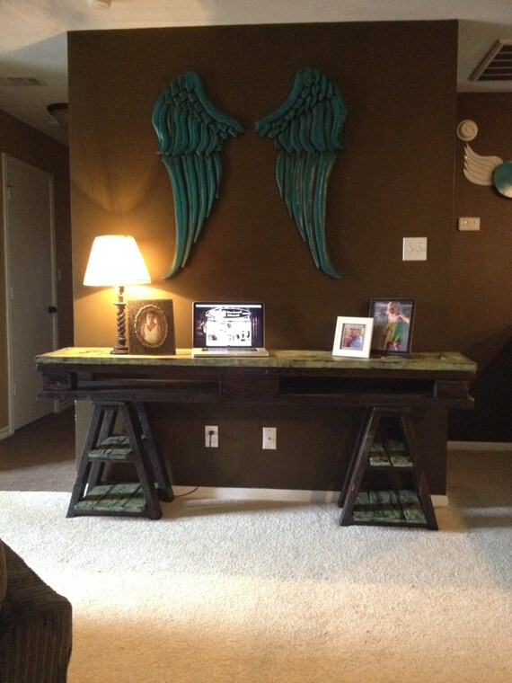 Reclaimed wood desk / table made from a vintage door and pallets