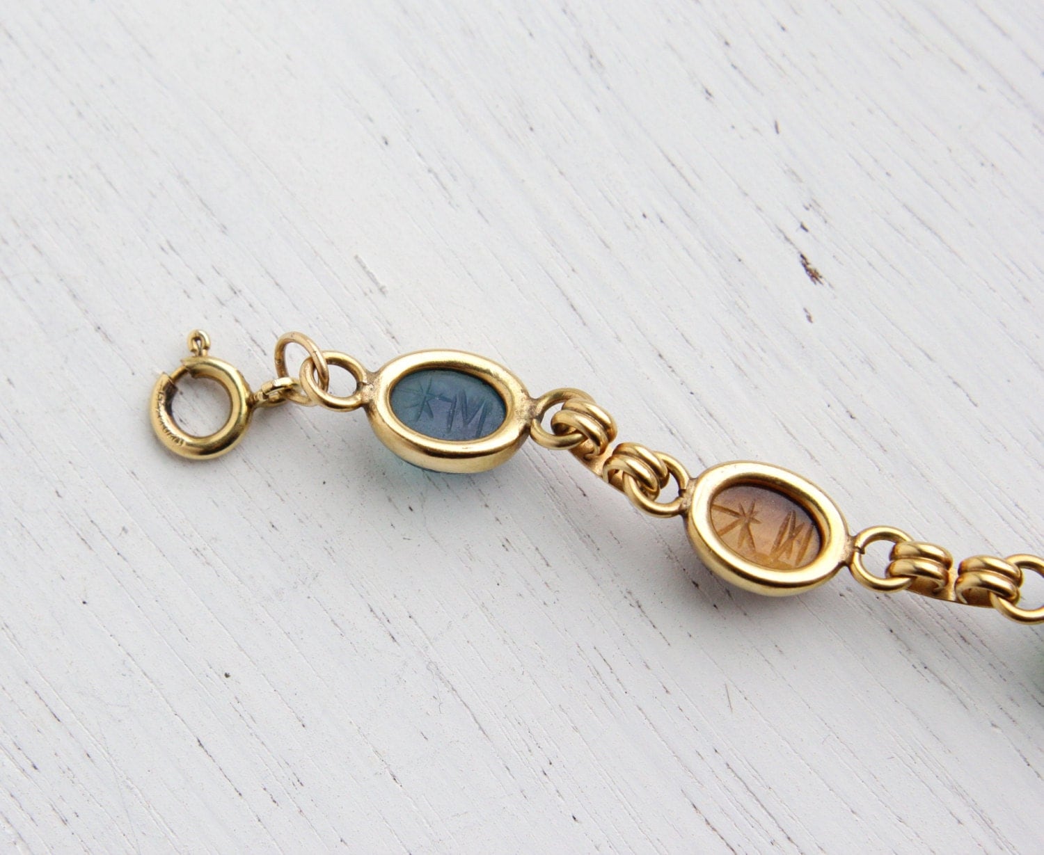 Vintage Scarab Bracelet 14K Yellow Gold Filled Semi Precious