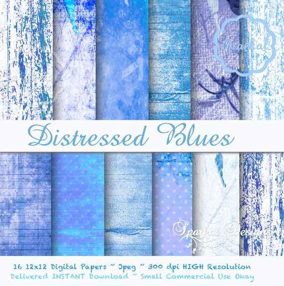 Blue DISTRESSED Digital Paper, 12X12 Printable Scrapbook paper, Denim ...