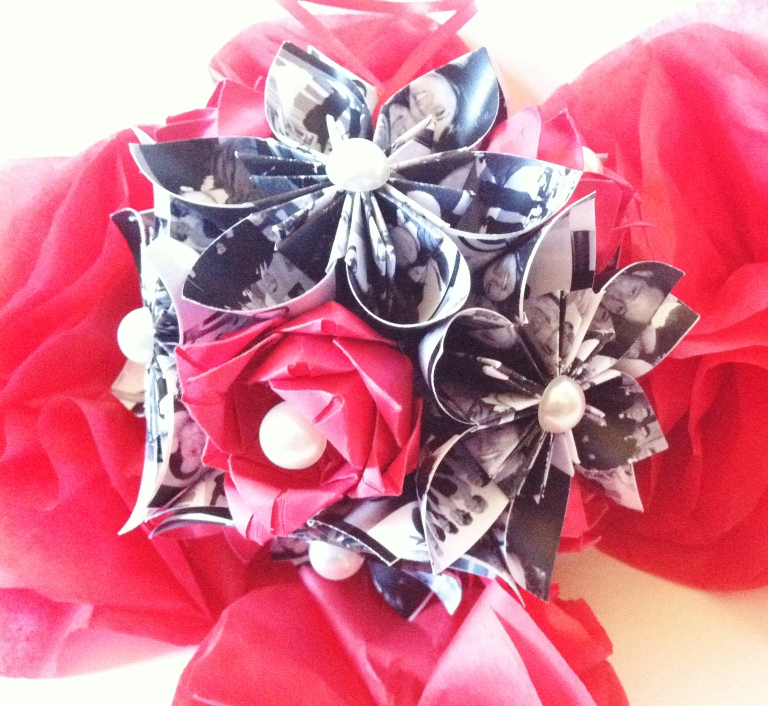 Memory Ornament- paper flowers with your photos, perfect for her, paper flowers, origami, paper rose, home decor, gift