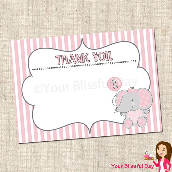 PRINTABLE Little Peanut Elephant First Birthday Girl Thank You Cards Il_570xn