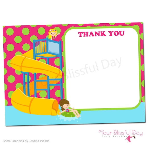 PRINTABLE Girl Waterpark Thank You Cards Il_570xn