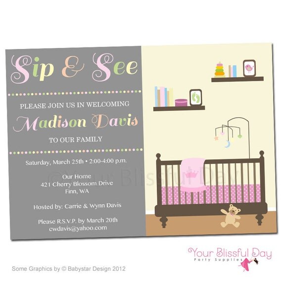 PRINTABLE Sip & See Baby Girl Party Invitation #210 Il_570xn