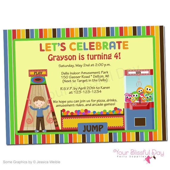 PRINTABLE Arcade Fun Party Invitation (Boy or Girl) #502 Il_570xn