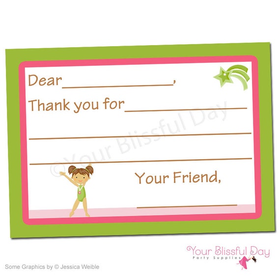 PRINTABLE Girl Gymnast Fill-in-the-Blank Thank You Cards #538 Il_570xn