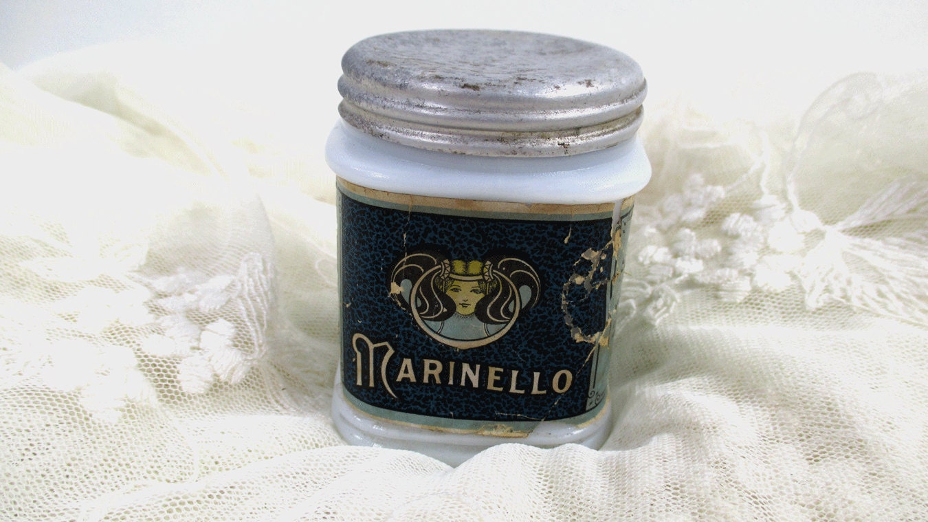 1920s marinello pomade milk glass jar deco design 1920s marinello pomade milk glass jar deco design