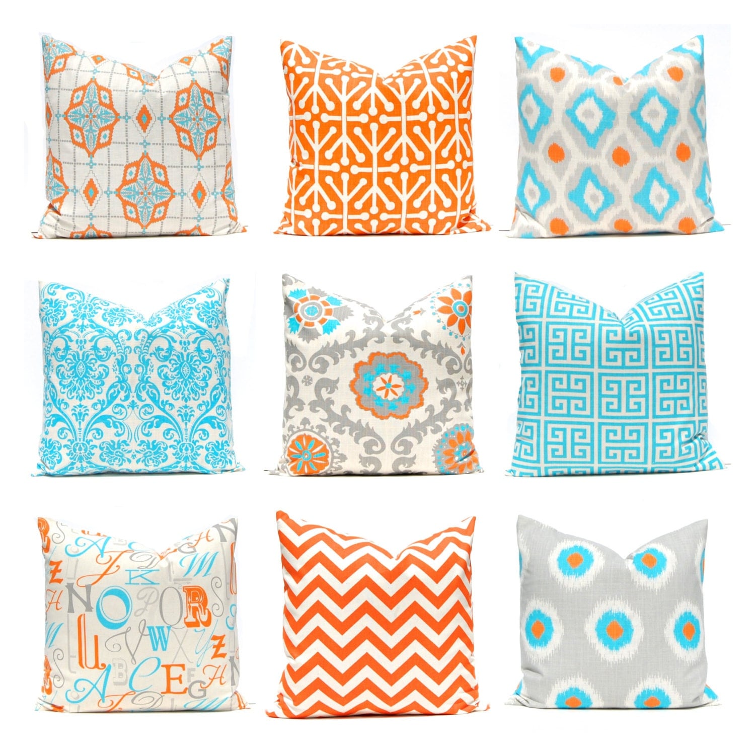 Orange Turquoise Pillows 12 x 16 OR 12 x 18 by FestiveHomeDecor