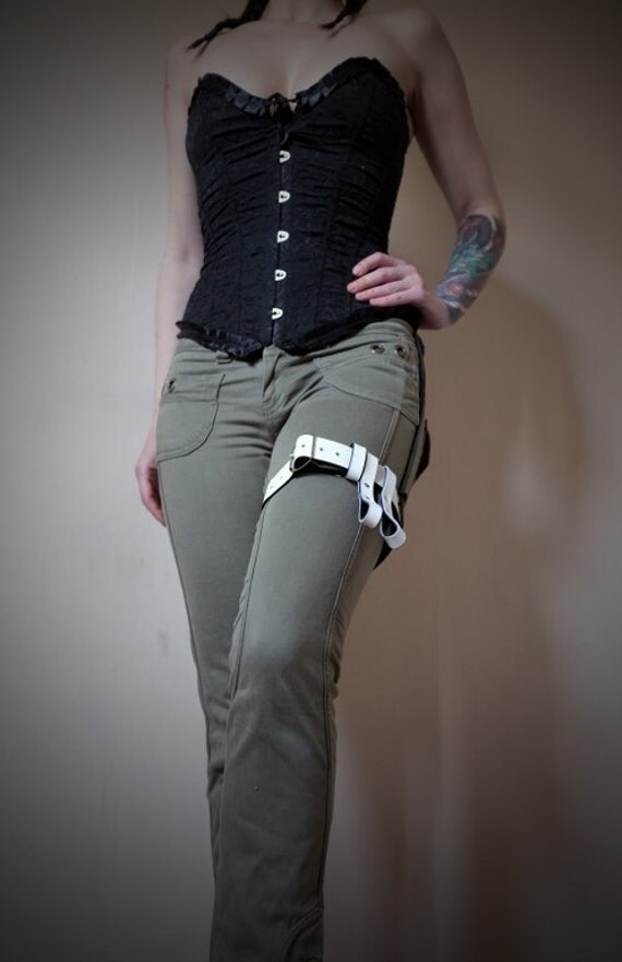 Leather Garter Belt White steampunk burning man