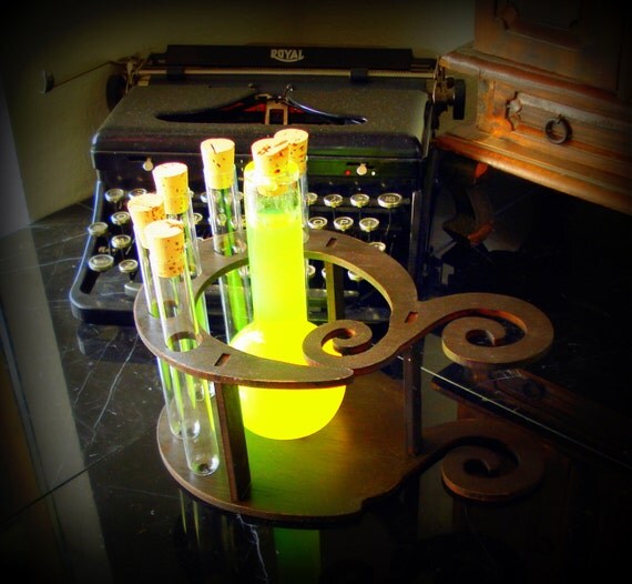 Spiral Test Tube Holder with Hand Blown Decanter Science Gift