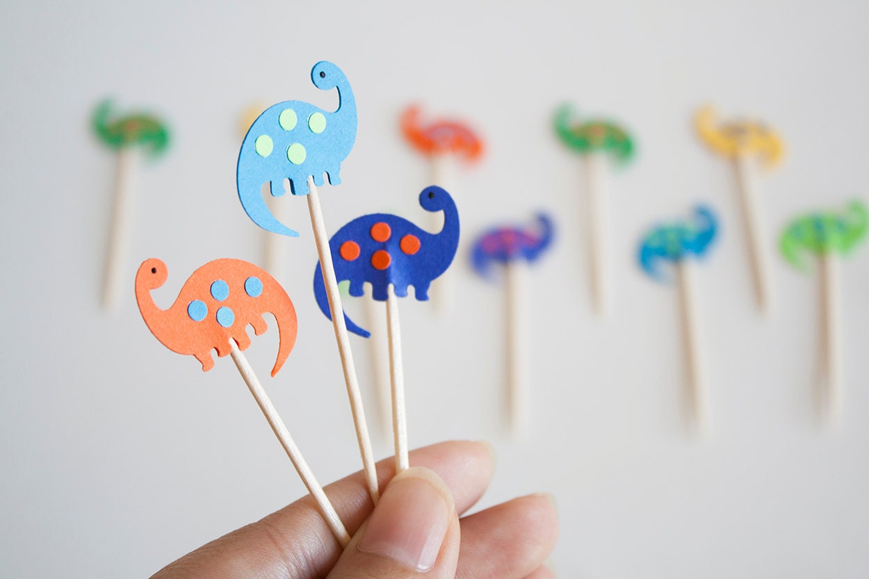 24 Dinosaur Party Picks Cupcake Toppers Toothpicks Food