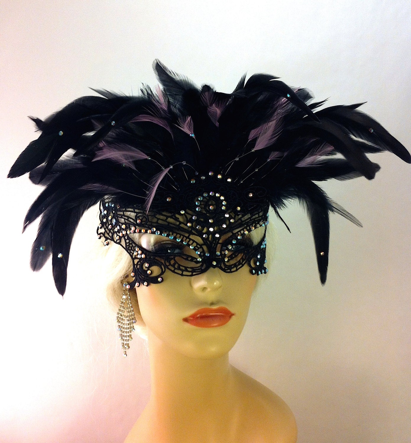 Swarovski Crystal Rhinestone Black Lace Mask Masquerade Ball