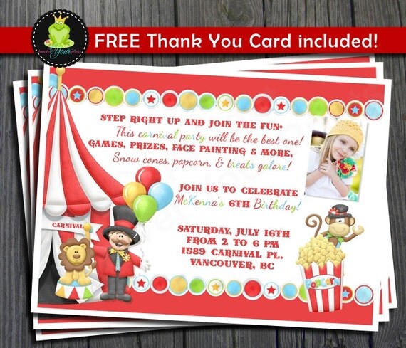 Carnival Birthday Invitation - FREE Thank You Card included Il_570xn