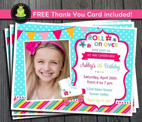 Roller Skating Invitation - FREE Thank You Card included Il_570xn