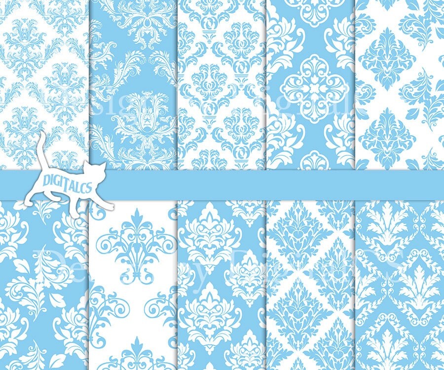 Baby blue digital paper Blue damask digital paper scrapbook