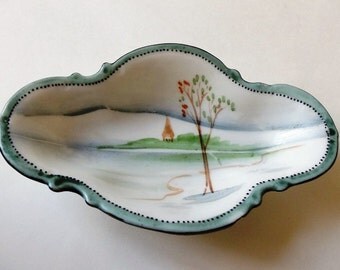 Antique Nippon Small Oval Bowl ~ Hand Painted Porcelain