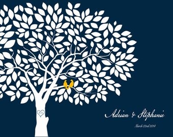 Wedding Guest Book Alternative Print-- To Be Personalized With Guest's Signatures - 17x22 - 160 Signature Wedding Guest Book tree