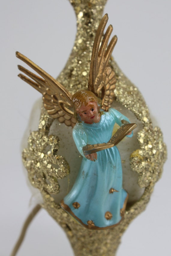 Vintage Angel Tree Topper Lighted Spun Glass Angel Hair