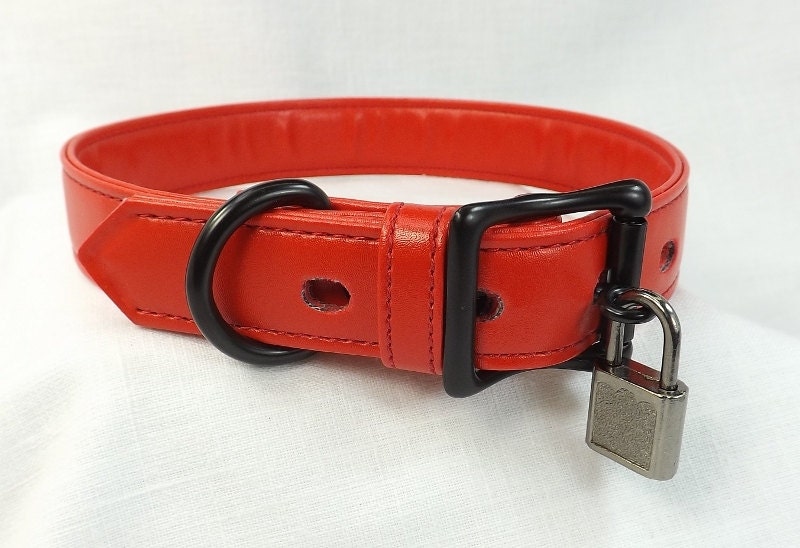 Locking Collar Red leather collar locking slave collar mature