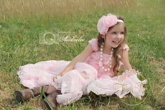 Flower girl dress , pink lace flower girl dress, rustic flower girl dress,baby dress, Girls dress, 1st bithday outfit, Pink Lace dress. by ThinkPinkBows