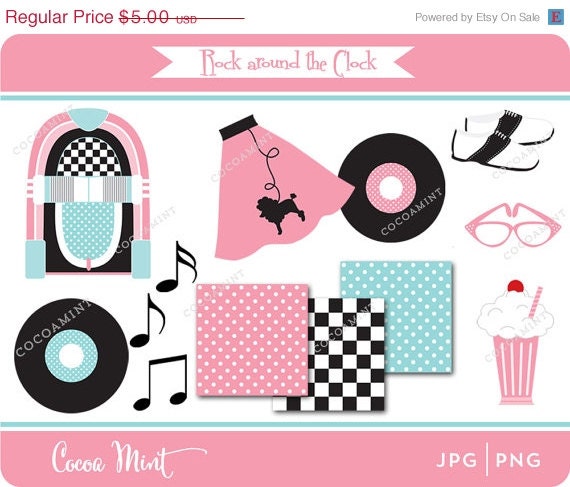 50% OFF SALE Rock Around the Clock Clip Art Il_570xn