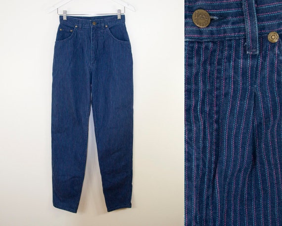 80s Vintage Pinstripe Pleated High Waist Jeans S M