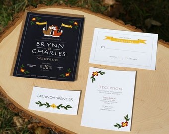 Foxy Wedding Invitation - PRINTABLE - rustic wedding - barn wedding - foxes - woodland animals