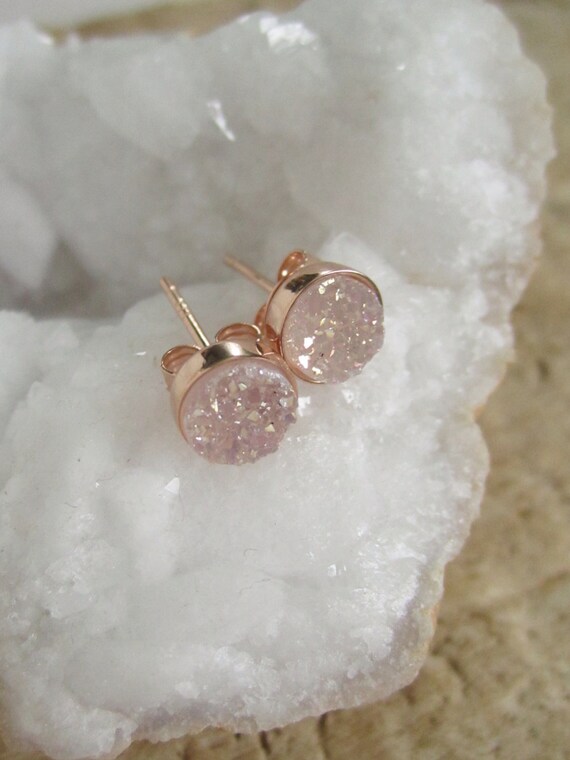 Tiny Natural Druzy Studs in Rose Gold