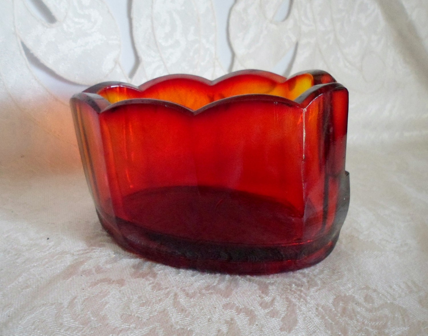 Vintage Fenton Amberina Glass Clamborn Spoon Holder