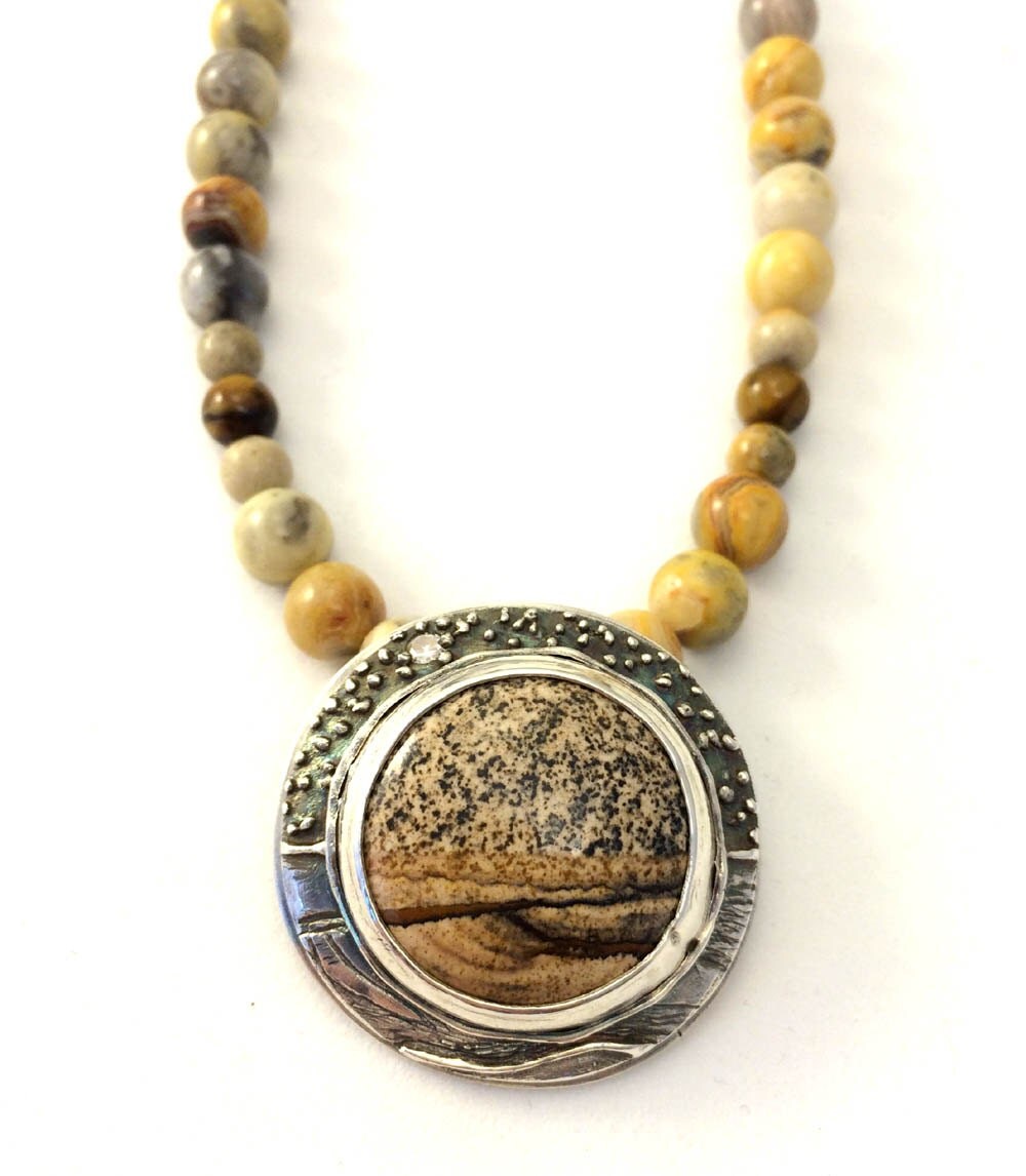 ON SALE Picture Jasper necklace Jasper and silver pendant
