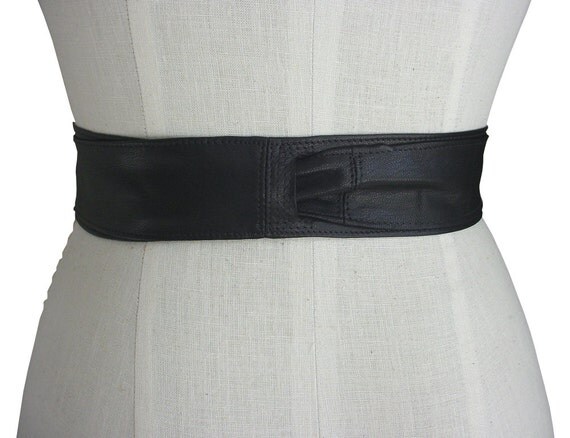 Black Leather Obi Belt Wide Leather Belt Narrow Obi Black