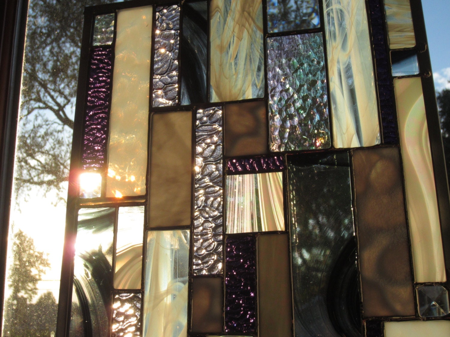 AVAILABLE NOW Stained Glass grey white black by