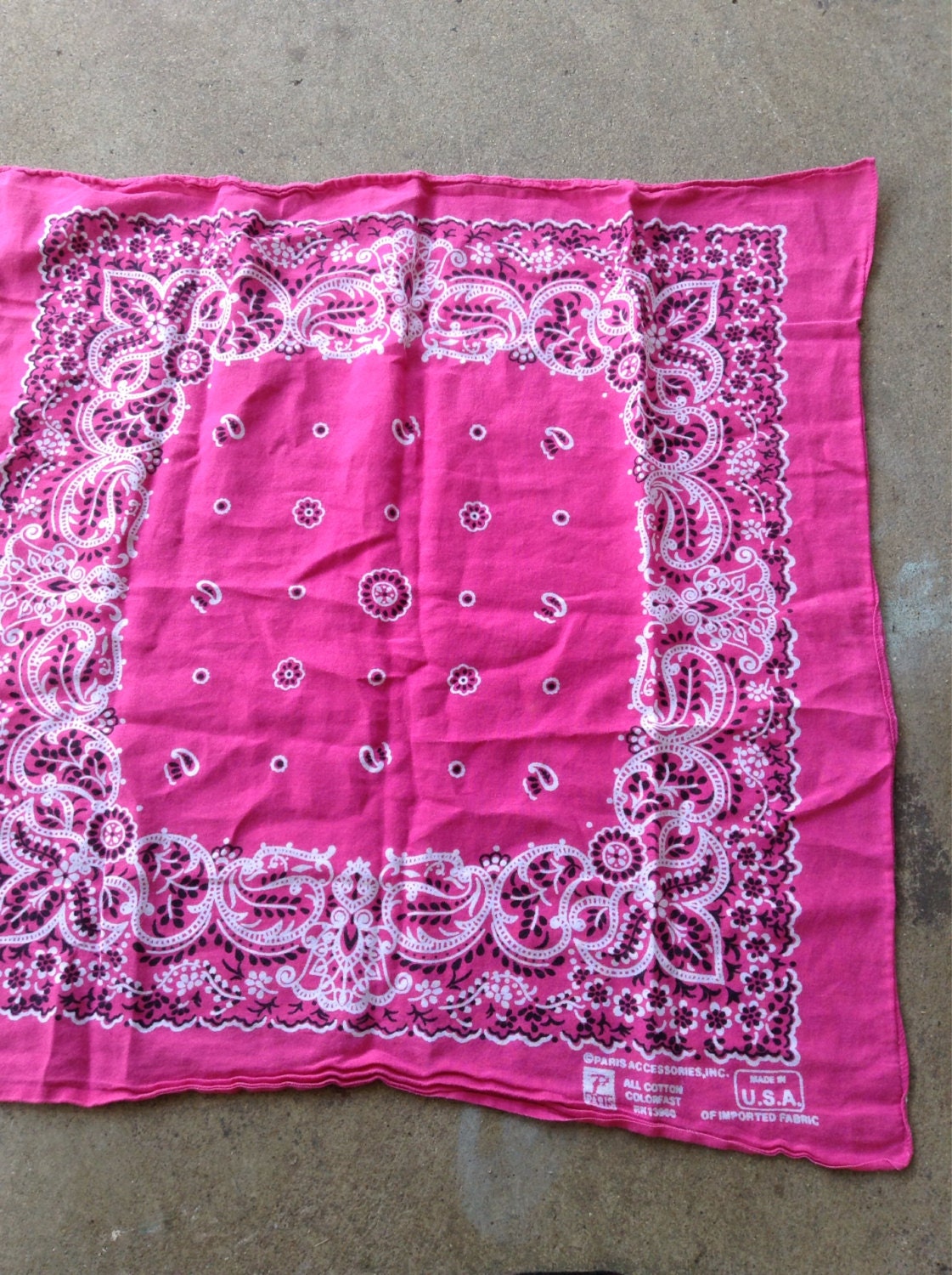 Vintage Bandana. Pink Bandana. 70's Paris Accessories