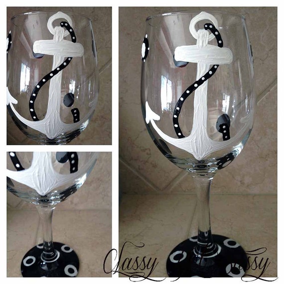 Anchor Nautical Wineglass Design- Painted Wine Glass