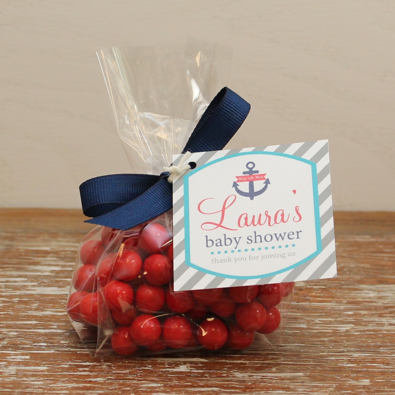 24 Mini Cellophane Favor Bags Nautical Tag Design Bridal
