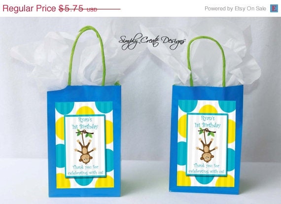 Mod Monkey Party Favor Tag Baby Shower DIGITAL FILE 4x6 Jpeg Digital File Personalized Il_570xn