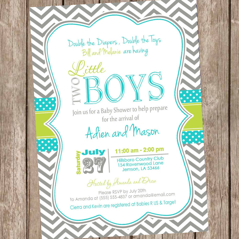 Twin boys baby shower invitation chevron baby shower